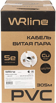 кабель витая пара внутренний U/UTP Cat5e 4 х 2 х 0,5 мм Wrline WR-UTP-4P-C5E-PVC-GY - упаковка 305м