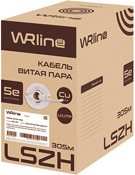 кабель витая пара внутренний U/UTP Cat5e 4 х 2 х 0,5 мм Wrline WR-UTP-4P-C5E-LSZH-GY - упаковка 305м