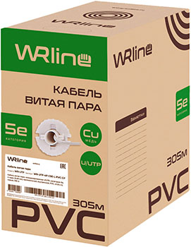 кабель витая пара внутренний U/UTP Cat5e 4 х 2 х 0,48 мм Wrline WR-UTP-4P-C5E-L-PVC-GY - упаковка 305м