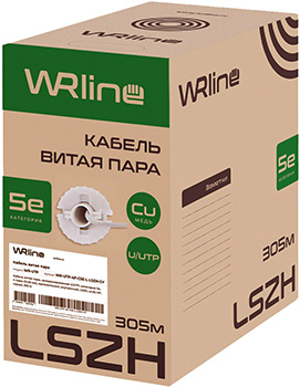 кабель витая пара внутренний U/UTP Cat5e 4 х 2 х 0,48 мм Wrline WR-UTP-4P-C5E-L-LSZH-GY - упаковка 305м