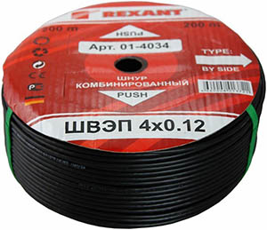 шнур комбинированный ШВЭП 4 x 0,12 кв.мм Rexant 01-4034 - бухта 200 м