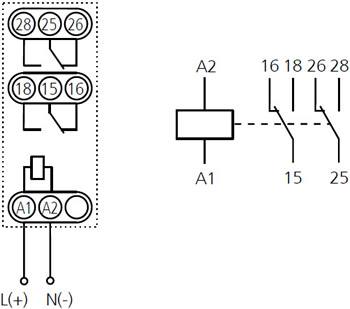 Схема подключения реле времени ВЛ-46М1 (24 - 220 В) на DIN-рейку