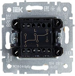 выключатель 2-клавишный проходной IEK ВС10-2-6-БрКр Brite - вид с тыльной стороны
