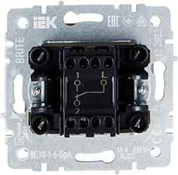 выключатель 1-клавишный проходной IEK ВС10-1-6-БрА Brite - вид с тыльной стороны