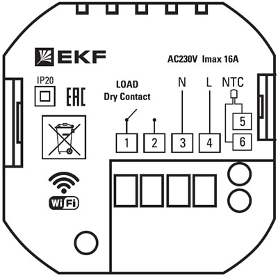 терморегулятор программируемый Wi-Fi EKF ett-5 - схема расположения клемм