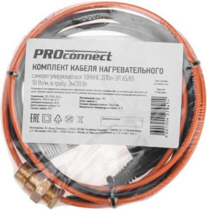 кабель греющий саморегулирующийся 10 ККНС 2ЛПп-ЭЛ 65/85 PROconnect в трубу - упаковка 2 м