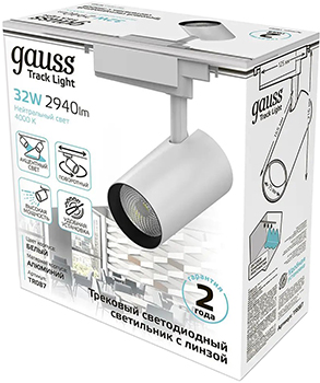 led светильник трековый 1-фазный Gauss TR087 белый - упаковка