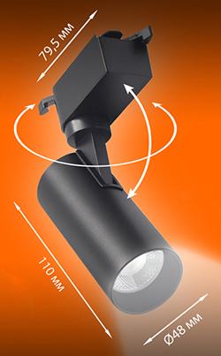 1-фазный трековый led светильник Ledvance ECO CLASS 10Вт 900 лм 4000К черный - размеры