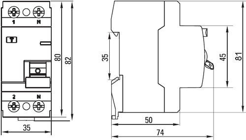 выключатель дифференциальный (УЗО) ВД-100 2Р EKF - размеры