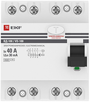 выключатель дифференциальный (УЗО) ВД-100 4Р 40А 30мА EKF - внешний вид