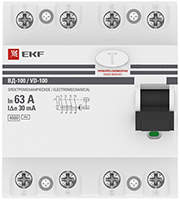 выключатель дифференциальный (УЗО) ВД-100 4Р 63А 30мА EKF - внешний вид