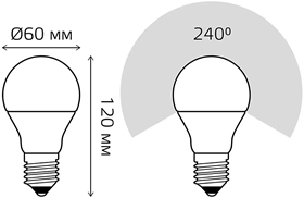 led лампа А60 Gauss 23219 Elementary - размеры