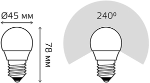 led лампа G45 Gauss 53218 Elementary - размеры