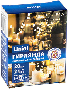 led гирлянда Uniel ULD-S0200-020/SCB/2AA Multi IP20 Dew - упаковка