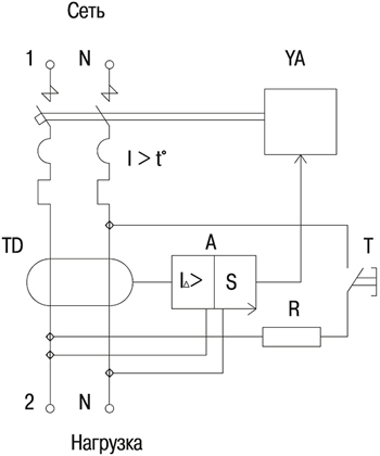 выключатель автоматический дифференциального тока селективный АД12S - схема электрическая принципиальная