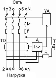 выключатель автоматический дифференциального тока АД14 IEK - схема электрическая принципиальная