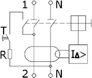 выключатель дифференциального тока (УЗО) DM63 2-полюсный - схема электрическая
