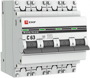 автоматический выключатель EKF 4Р 63А (С) 4,5кА ВА47-63 PROxima - внешний вид