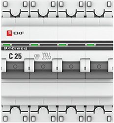 автоматический выключатель EKF 4Р 25А (С) 4,5кА ВА47-63 PROxima - внешний вид