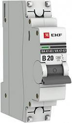 автоматический выключатель EKF 1Р 20А (В) 4,5кА ВА47-63 PROxima - внешний вид