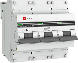 автоматический выключатель ВА 47-100 EKF 3Р 32А 10кА С - внешний вид