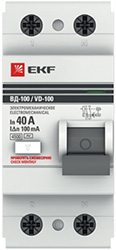 выключатель дифференциальный (УЗО) ВД-100 2Р 40А/100мА EKF - внешний вид
