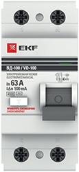 выключатель дифференциальный (УЗО) ВД-100 2Р 63А/100мА EKF - внешний вид