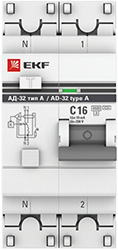 дифавтомат АД-32 1P+N 16А/10мА тип А 4,5кА EKF - внешний вид