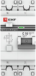 дифавтомат АД-32 1P+N 16А/30мА тип А 6кА EKF - внешний вид