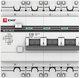 дифавтомат АД-32 3P+N 32А/30мА тип АС 4,5кА EKF - внешний вид