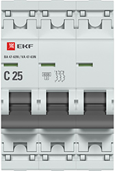 выключатель автоматический ВА 47-63N 3P 25А 6кА С EKF - внешний вид