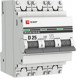 автоматический выключатель EKF 3Р 25А (D) 4,5кА ВА47-63 PROxima - внешний вид
