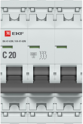 выключатель автоматический ВА 47-63N 3P 20А 6кА С EKF - внешний вид