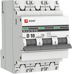 автоматический выключатель EKF 3Р 10А (D) 4,5кА ВА47-63 PROxima - внешний вид