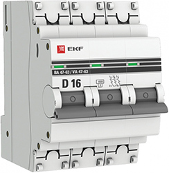 автоматический выключатель EKF 3Р 16А (D) 4,5кА ВА47-63 PROxima - внешний вид