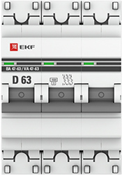 автоматический выключатель EKF 3Р 63А (D) 4,5кА ВА47-63 PROxima - внешний вид