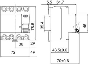 выключатель дифференциального тока УЗО-03 6кА DEKraft до 63А - размеры
