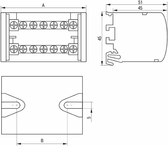 шины ШНК 2х15 L+PEN IEK в корпусе (кросс-модуль) на DIN-рейку - размеры