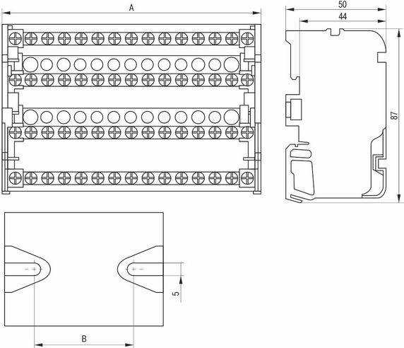 шины ШНК 4х7 3L+PEN IEK в корпусе (кросс-модуль) на DIN-рейку - размеры