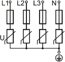 Схема электрическая принципиальная ограничителя импульсного перенапряжения ОПС1-С 4Р 20/40кА 400В IEK