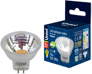 софитная led лампа Uniel LED-MR11-3W/NW/GU4/220V GLZ21TR - упаковка