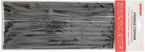 стержни клеевые d 11мм х 270мм Rexant 09-1271 черные - упаковка 10 шт.