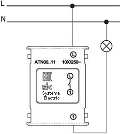 выключатель 1-клавишный Systeme Electric AtlasDesign - схема подключения