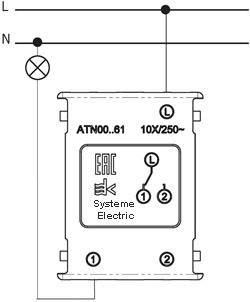 переключатель 1-клавишный Systeme Electric AtlasDesign - схема подключения
