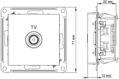 розетка ТВ проходная Systeme Electric AtlasDesign - размеры