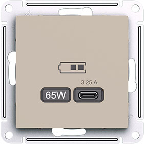розетка USB тип C 65Вт Systeme Electric AtlasDesign, песочный - внешний вид