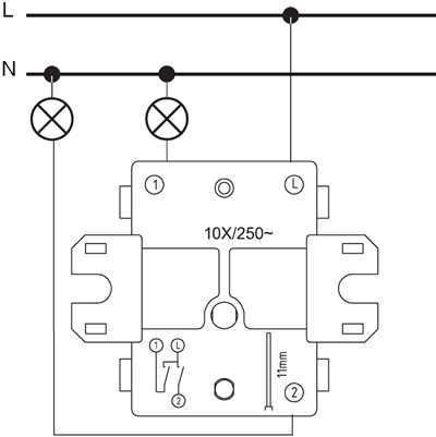 выключатель 2-клавишный Systeme Electric AtlasDesign Profi54 - схема подключения