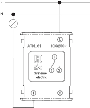 переключатель 1-клавишный Systeme Electric AtlasDesign Aqua - схема подключения