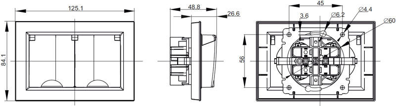 розетка 2-местная с з/к IEK Brite с крышками - размеры