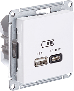 розетка USB тип А (1,5А) + тип C (3А, 45Вт) Systeme Electric AtlasDesign, лотос - внешний вид